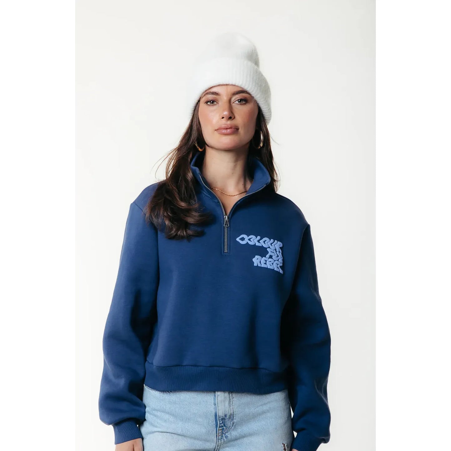 Colourful Rebel Uni Logo Relaxed Zip Sweatshirt - deep cobalt