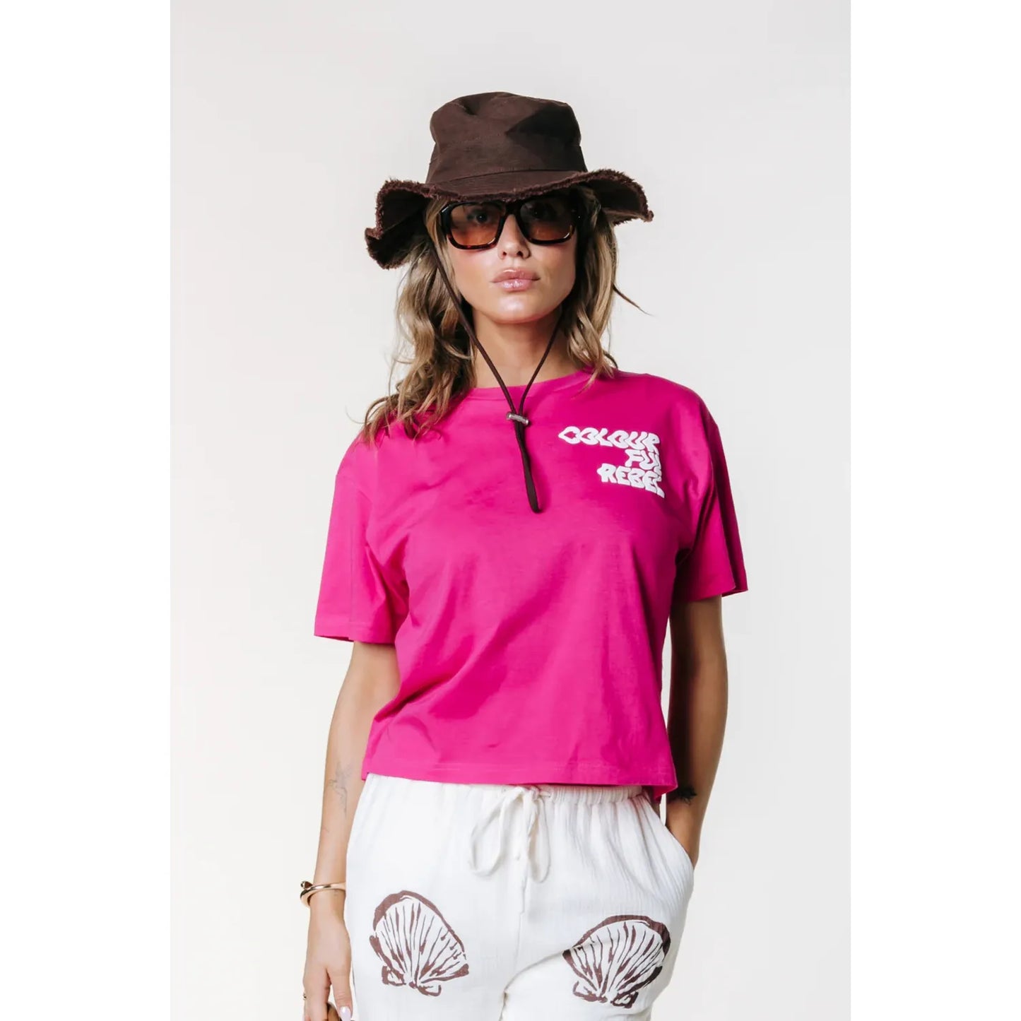 Colourful Rebel Puff Logo Cropped T-Shirt - dark fuchsia