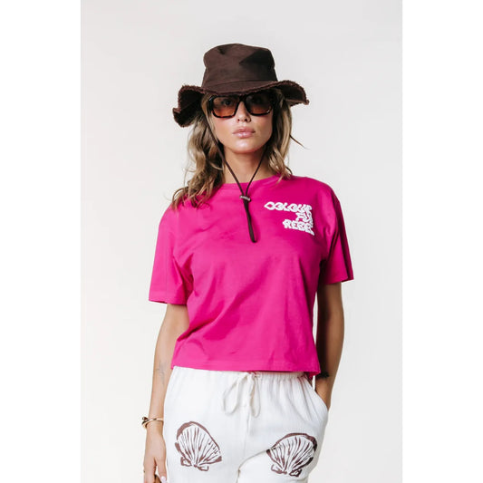 Colourful Rebel Puff Logo Cropped T-Shirt - dark fuchsia