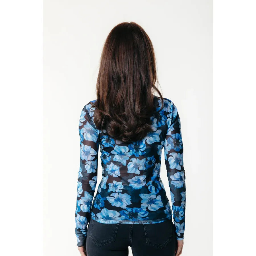 Colourful Rebel Neyo Flower Mesh Turtleneck Shirt - blue
