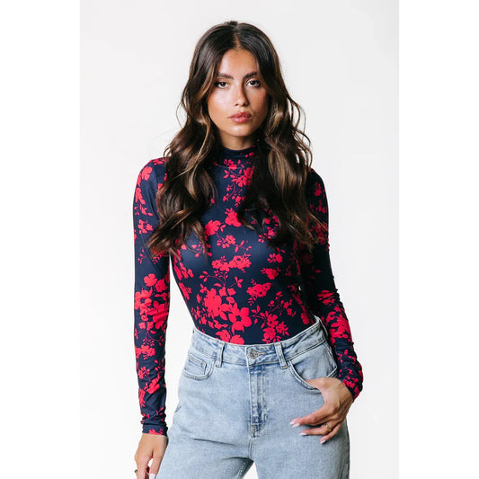 Colourful Rebel Neyo Flower Peached Top - warm red