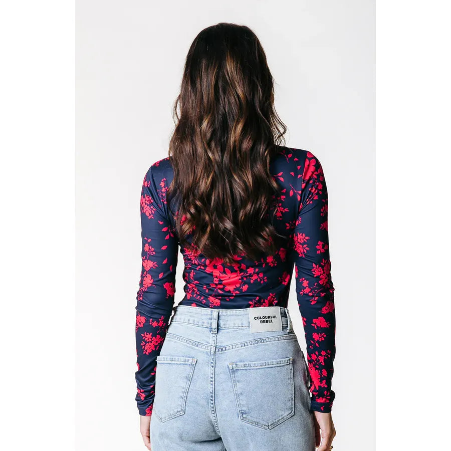 Colourful Rebel Neyo Flower Peached Top - warm red