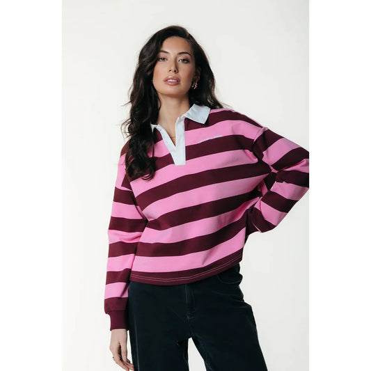 Colourful Rebel Skyler Gestreiftes Boyfriend-Polo - merlot red