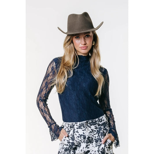 Colourful Rebel Nena Lace High Neck Top - navy