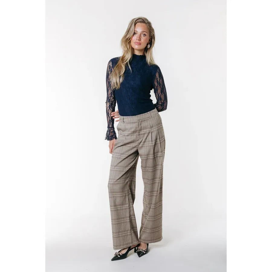 Colourful Rebel Nena Lace High Neck Top - navy