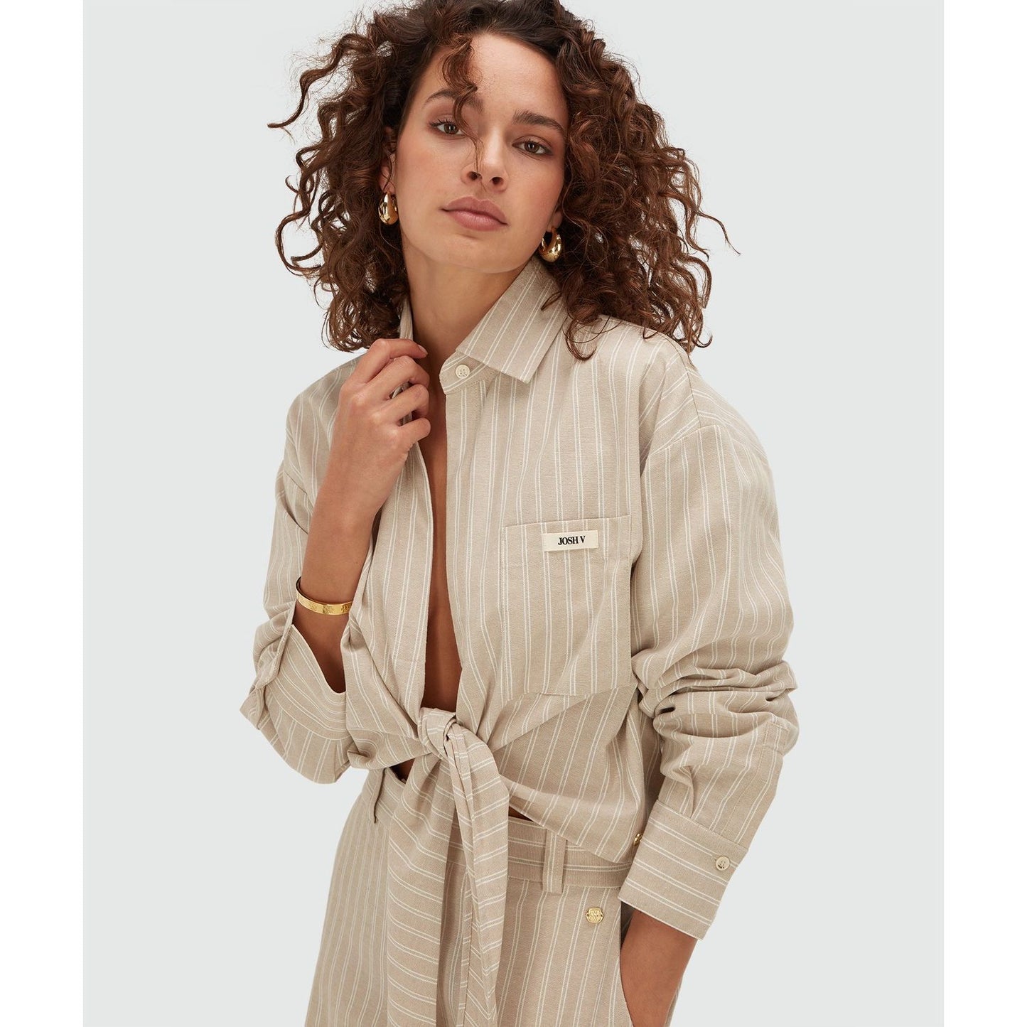JOSH V BANKS Relaxed Cropped Bluse - stone stripe