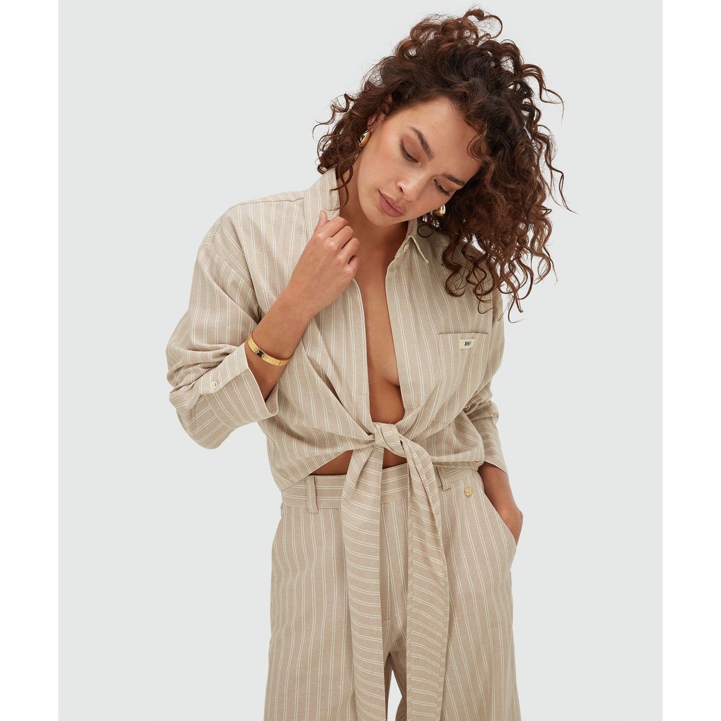 JOSH V BANKS Relaxed Cropped Bluse - stone stripe