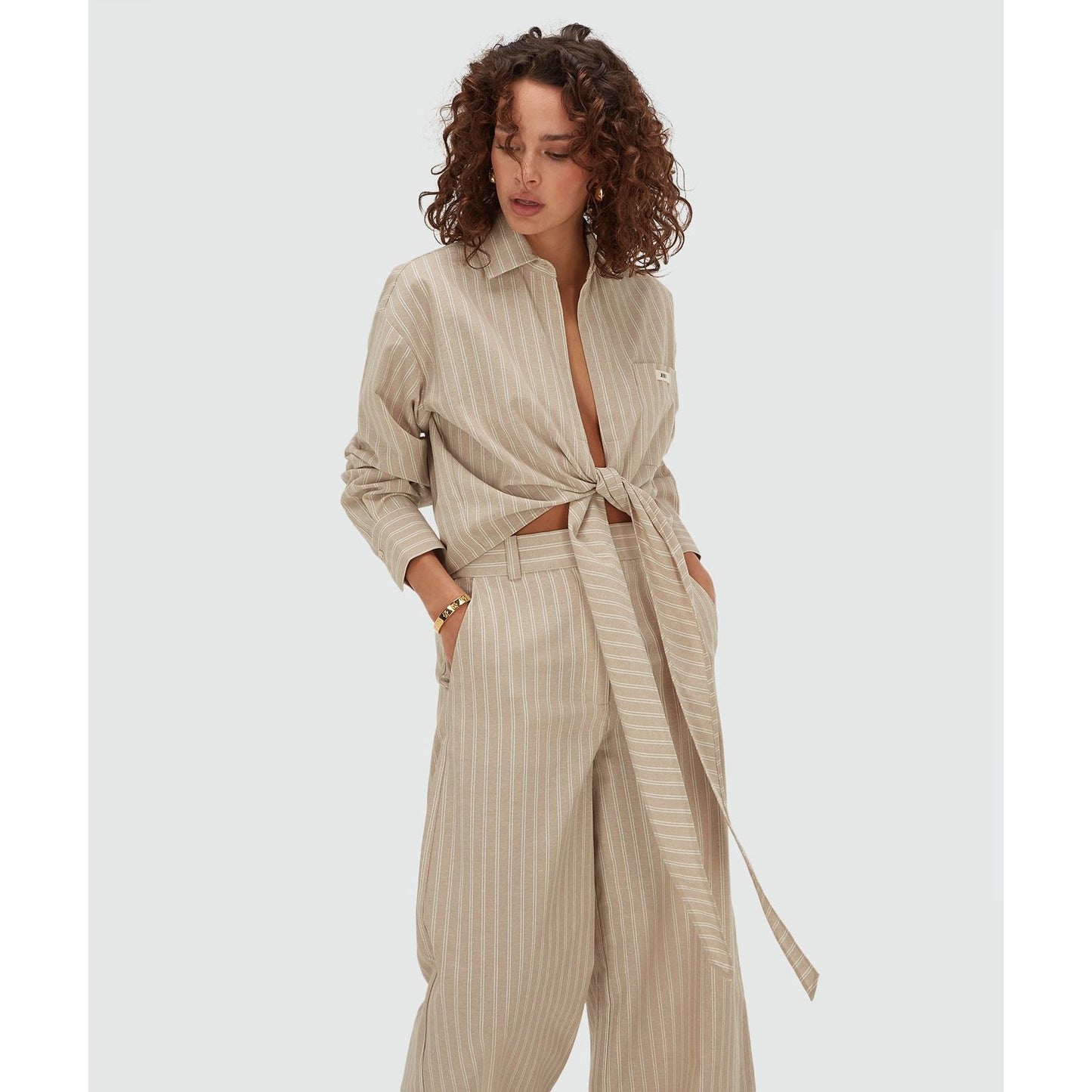 JOSH V BANKS Relaxed Cropped Bluse - stone stripe