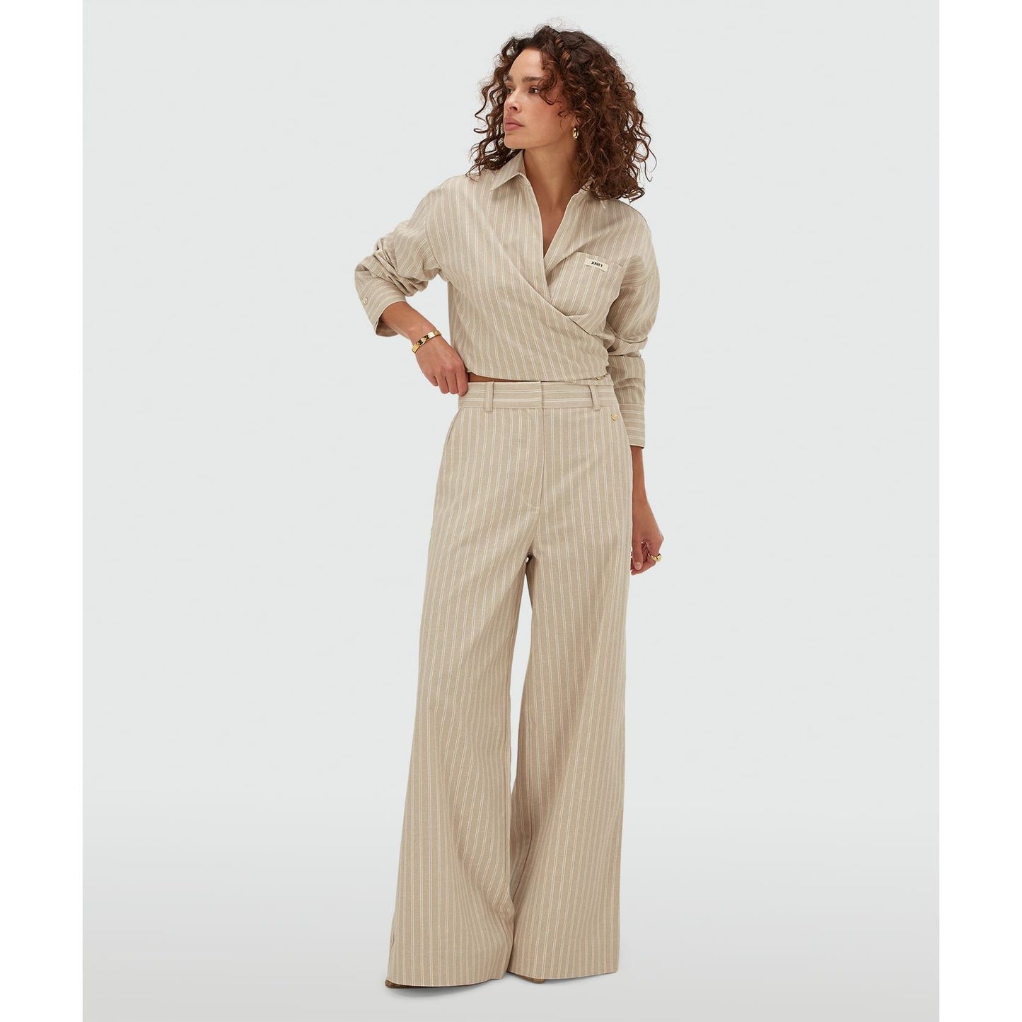 JOSH V BANKS Relaxed Cropped Bluse - stone stripe