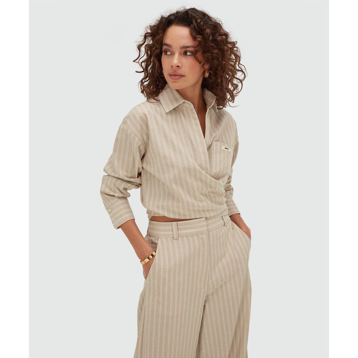 JOSH V BANKS Relaxed Cropped Bluse - stone stripe