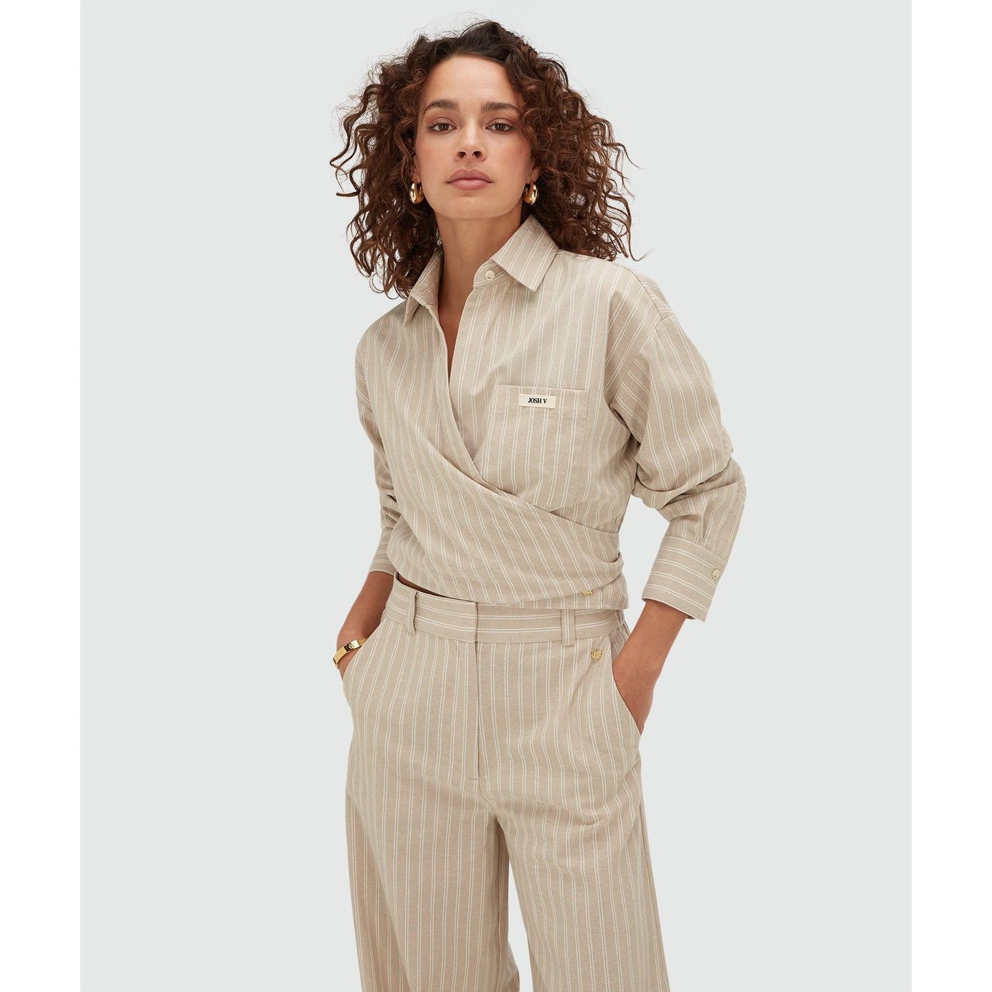 JOSH V BANKS Relaxed Cropped Bluse - stone stripe