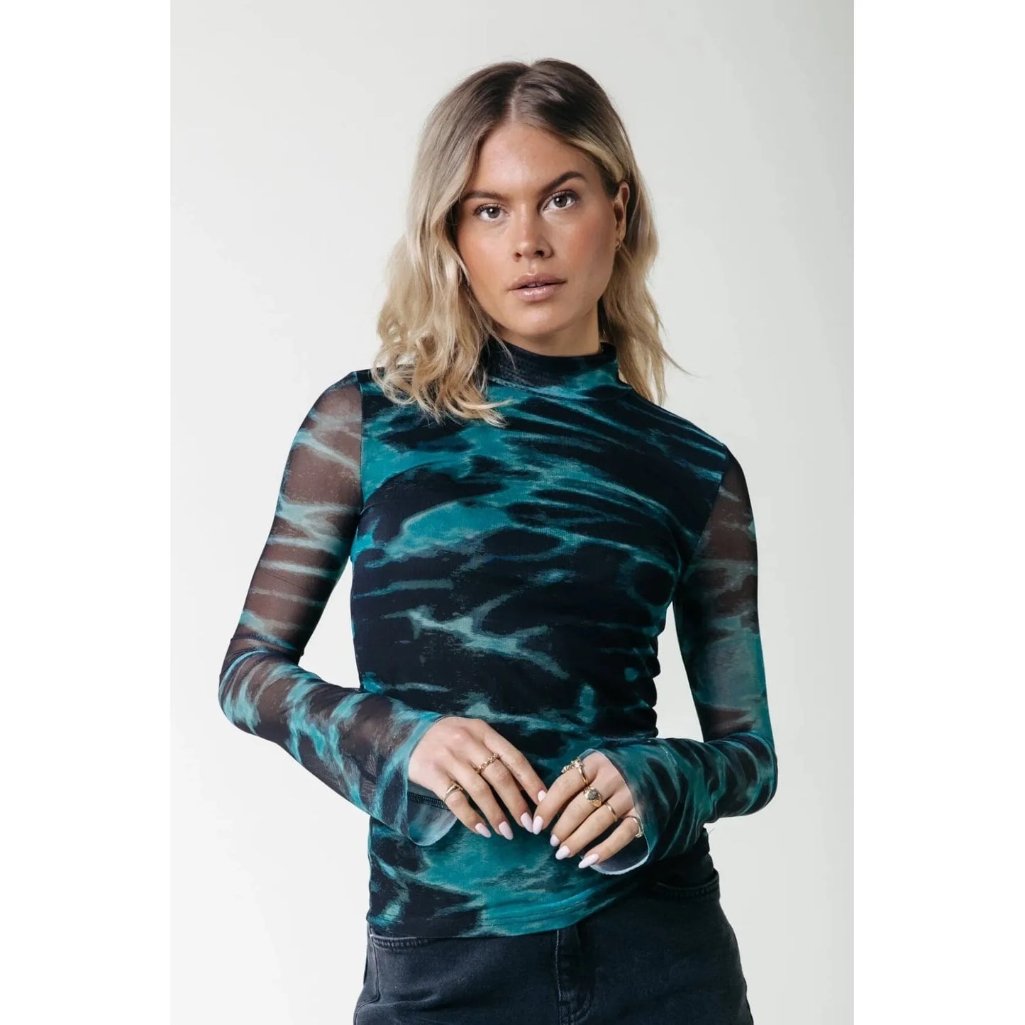 Colourful Rebel Neyo Animal Mesh Turtleneck Shirt - storm green