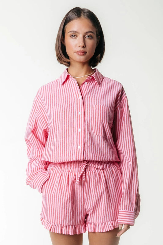 Colourful Rebel Sensa Striped Ruffle Shorts -poppy red-