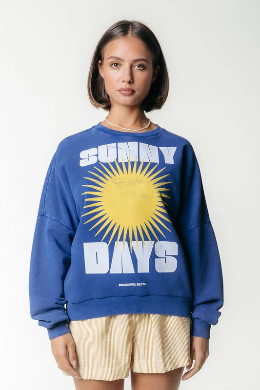 Colourful Rebel Sunny Days Acid Wash Sweater -bright blue-