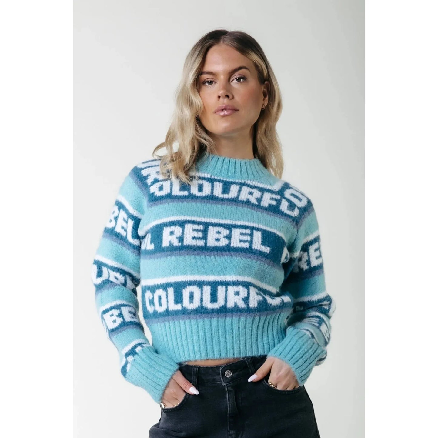 Colourful Rebel Ximenia Intarsia Knitted Sweater - blue