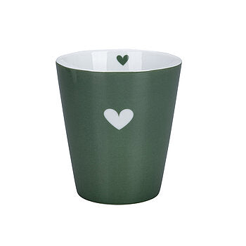 Krasilnikoff Happy Mug - Colourful Heart -olive green-