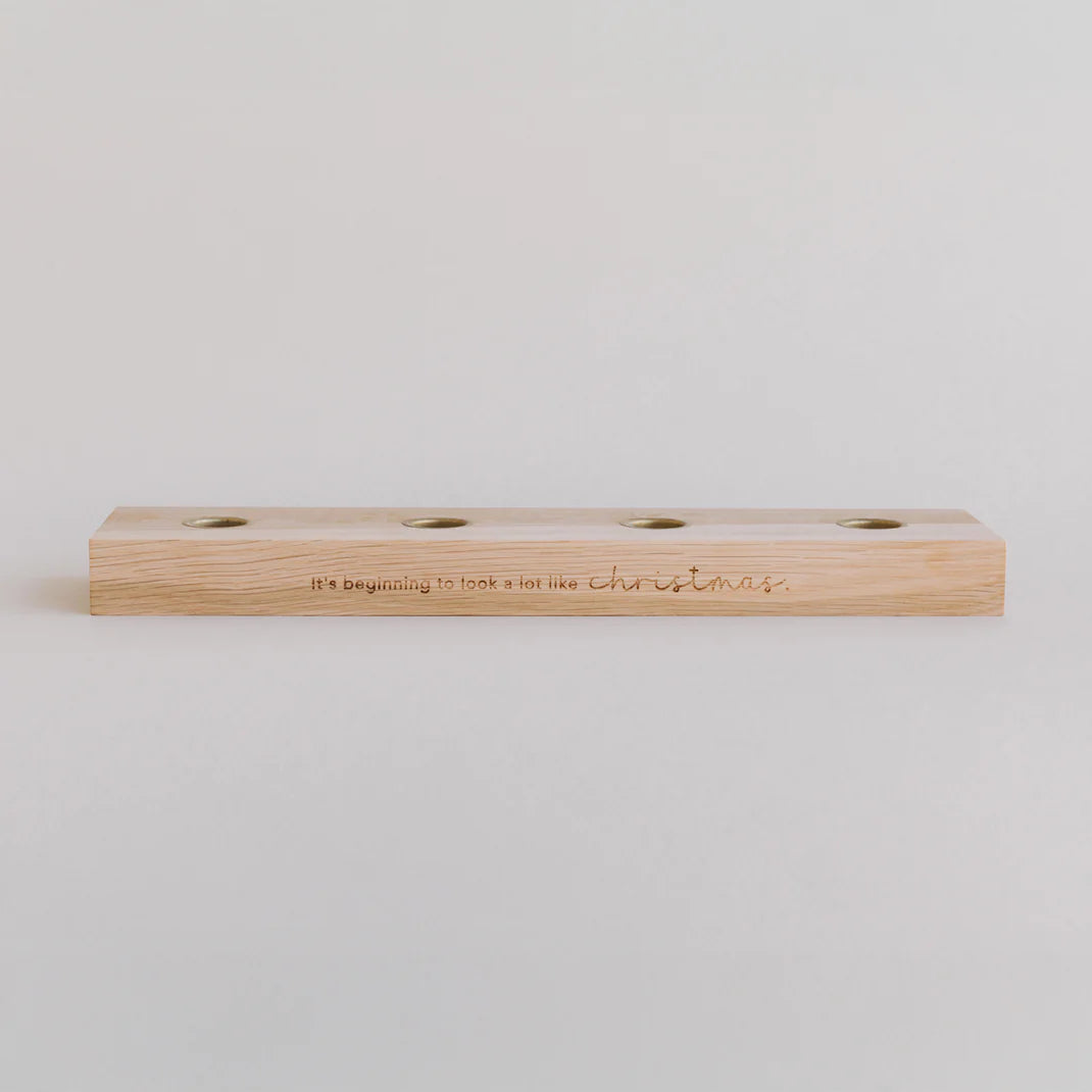 Eulenschnitt Adventskerzenbrett aus Eiche - Christmas