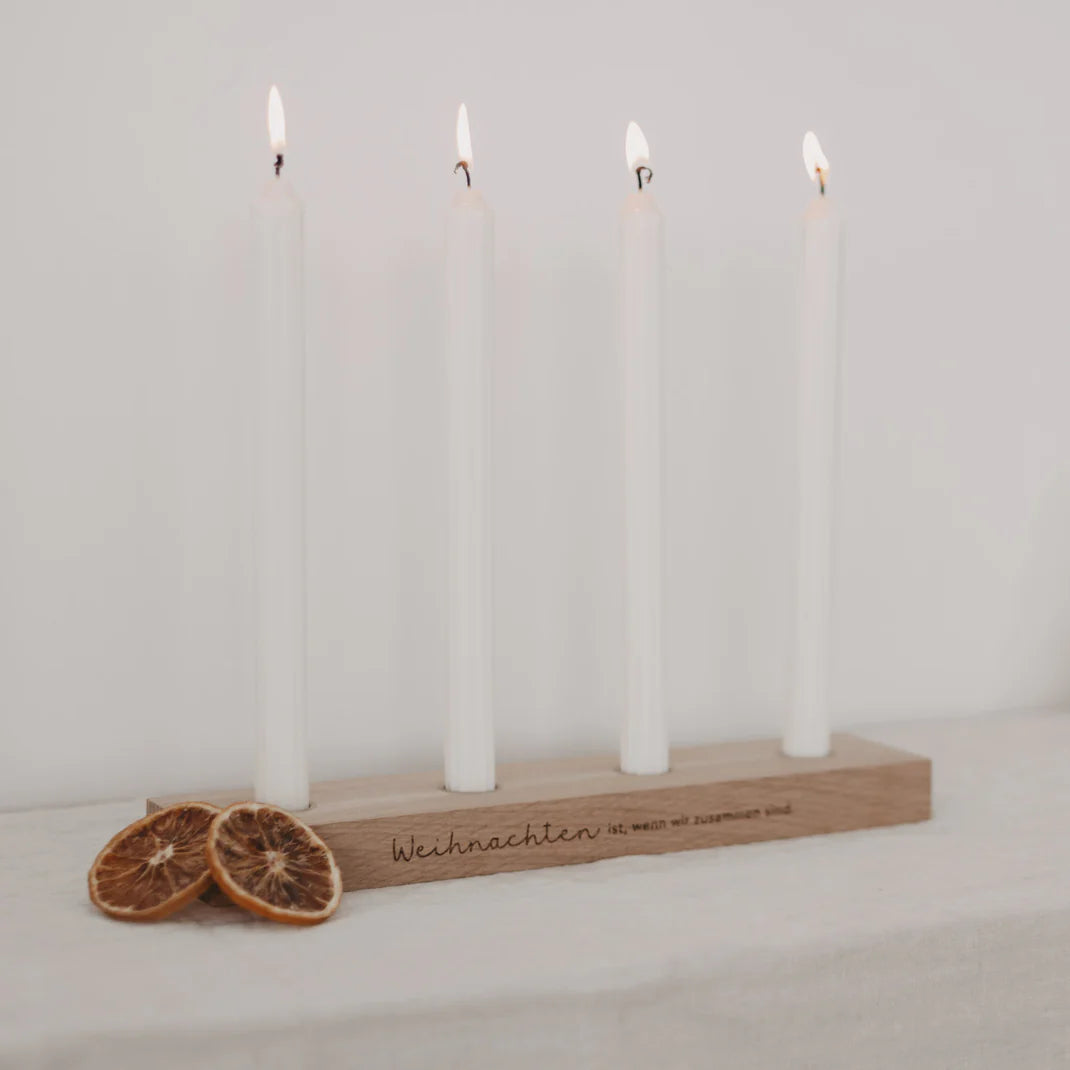 Eulenschnitt Adventskerzenbrett aus Eiche - Weihnachten