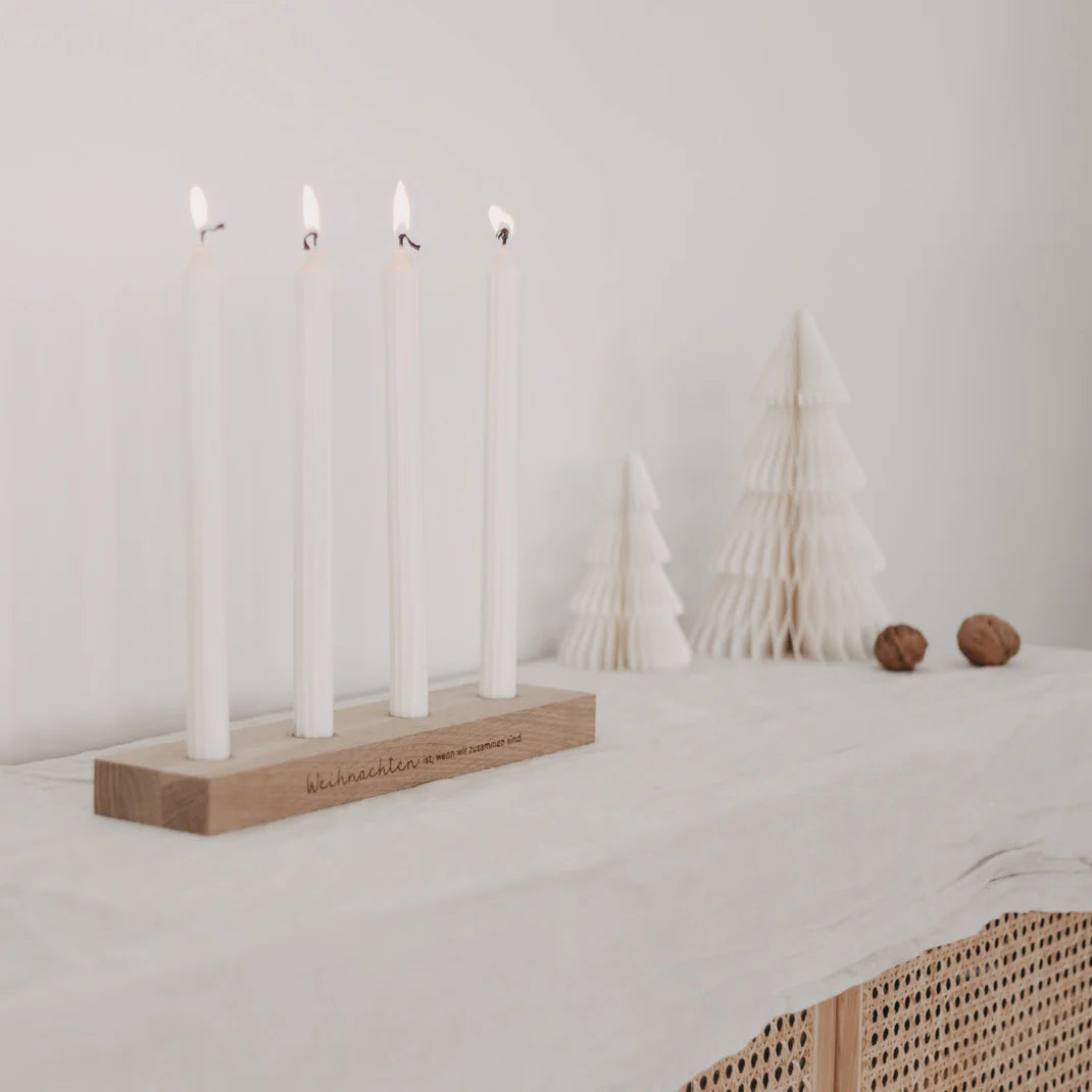 Eulenschnitt Adventskerzenbrett aus Eiche - Weihnachten