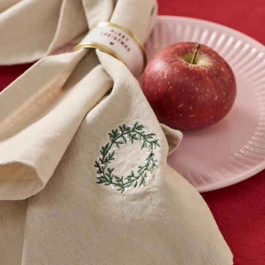 Ib Laursen Stoffserviette Tradition mit Kranz - leinenfarbig