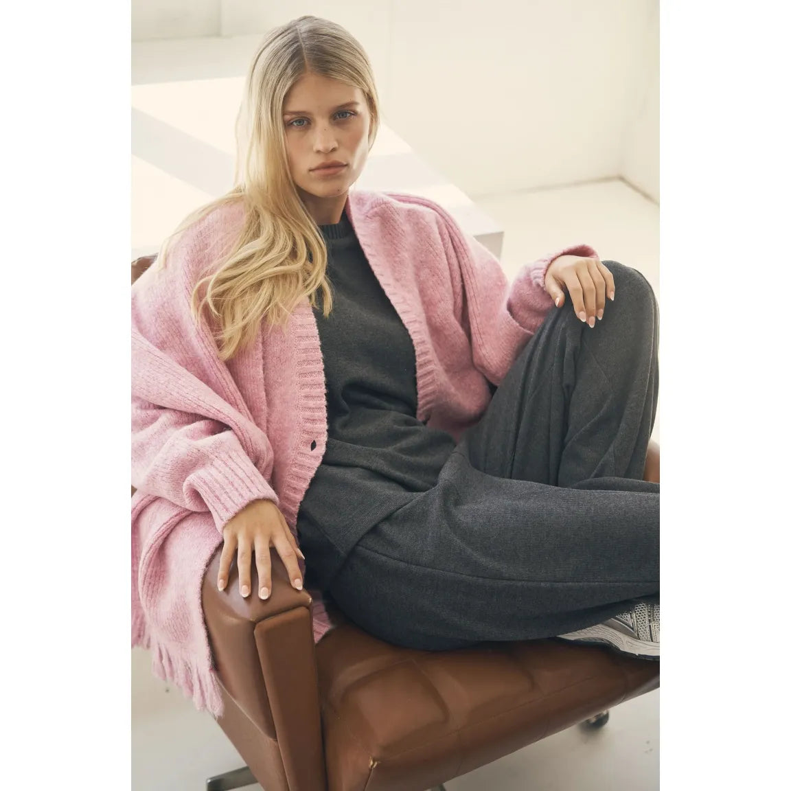 Senses. the Label Melierter Oversized Cardigan KO:FU - rose pink melange