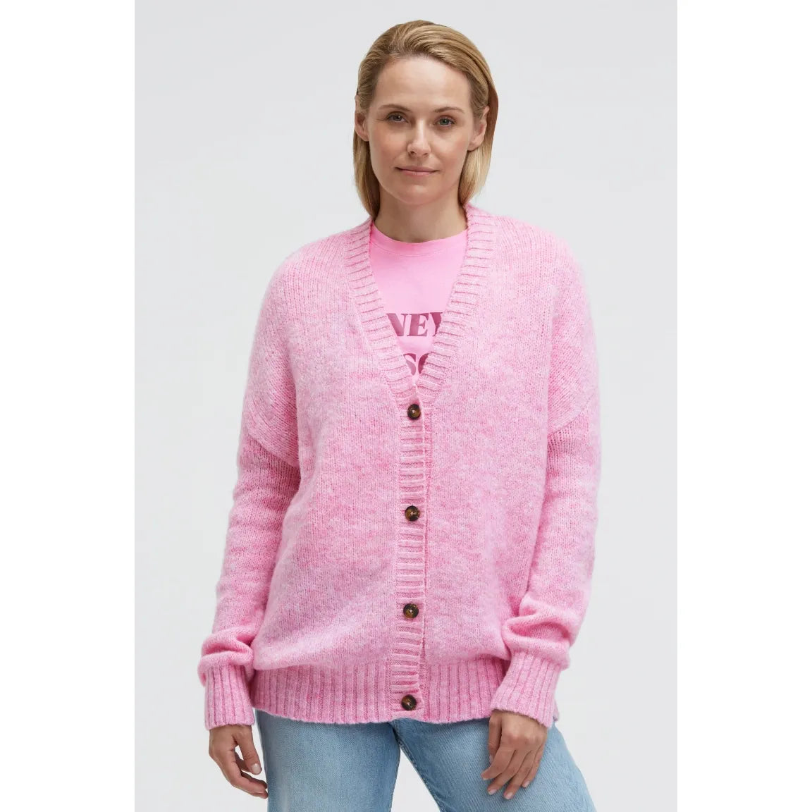 Senses. the Label Melierter Oversized Cardigan KO:FU - rose pink melange