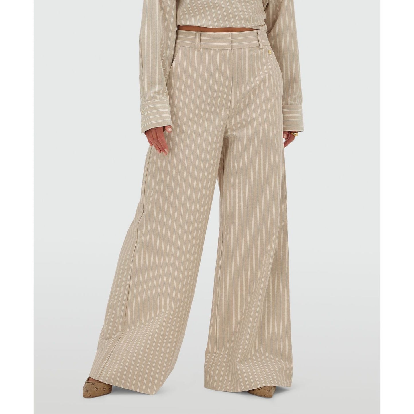 JOSH V Mid-Rise Wide-Leg-Hose - stone stripe