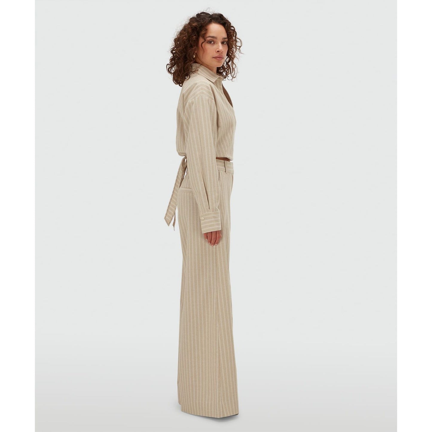 JOSH V Mid-Rise Wide-Leg-Hose - stone stripe
