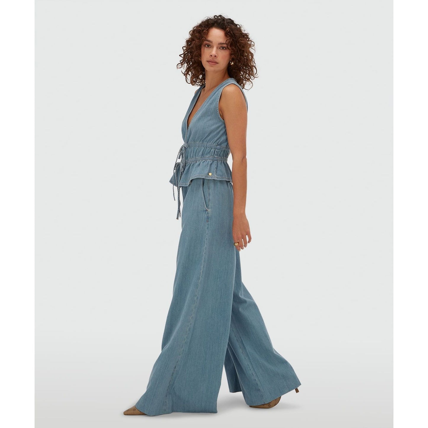 JOSH V SEA Tailliertes Top mit Schößchen - mid blue denim