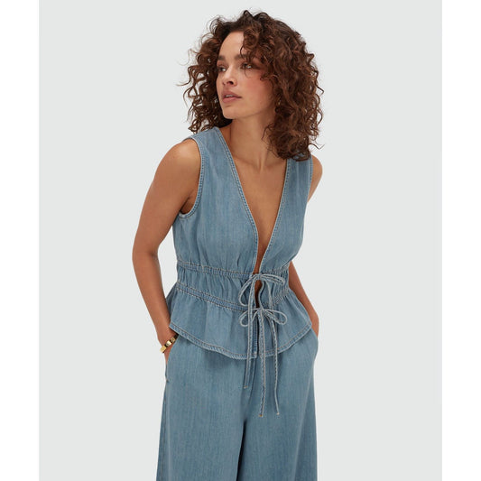 JOSH V SEA Tailliertes Top mit Schößchen - mid blue denim