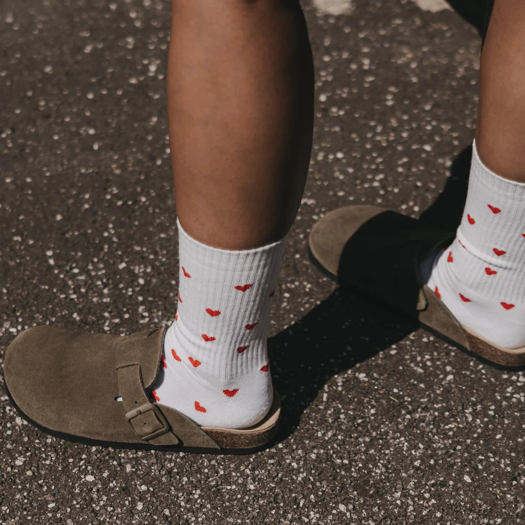Eulenschnitt Socken Allover Herzen rot - S