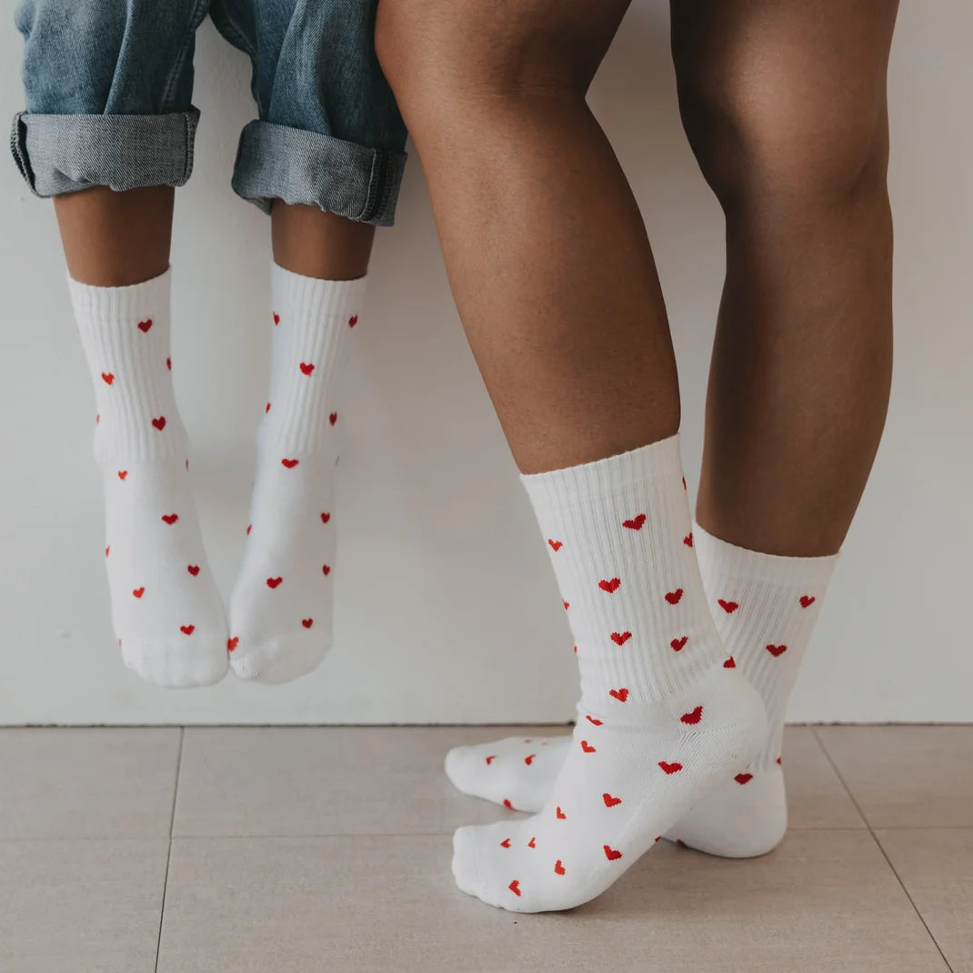 Eulenschnitt Socken Allover Herzen rot - S