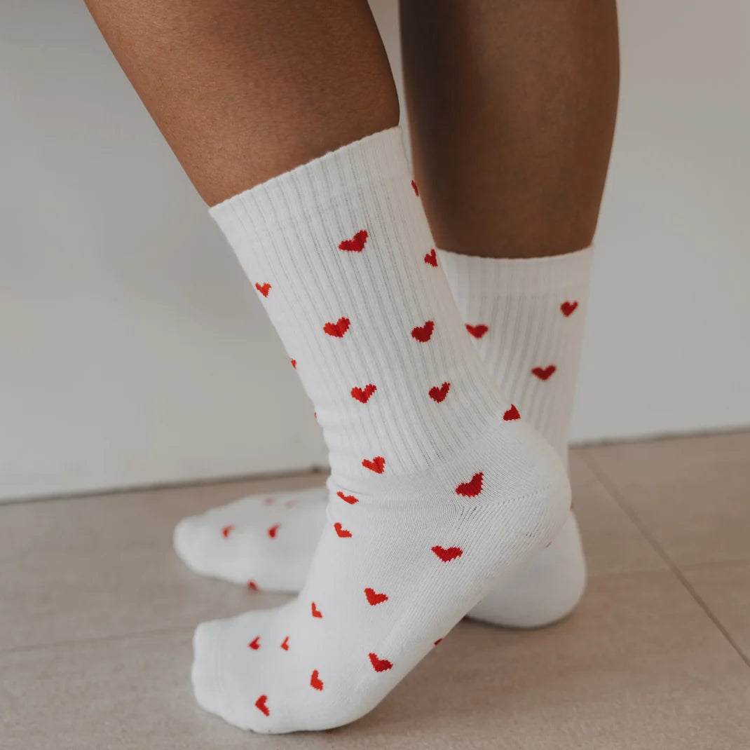 Eulenschnitt Socken Allover Herzen rot - S