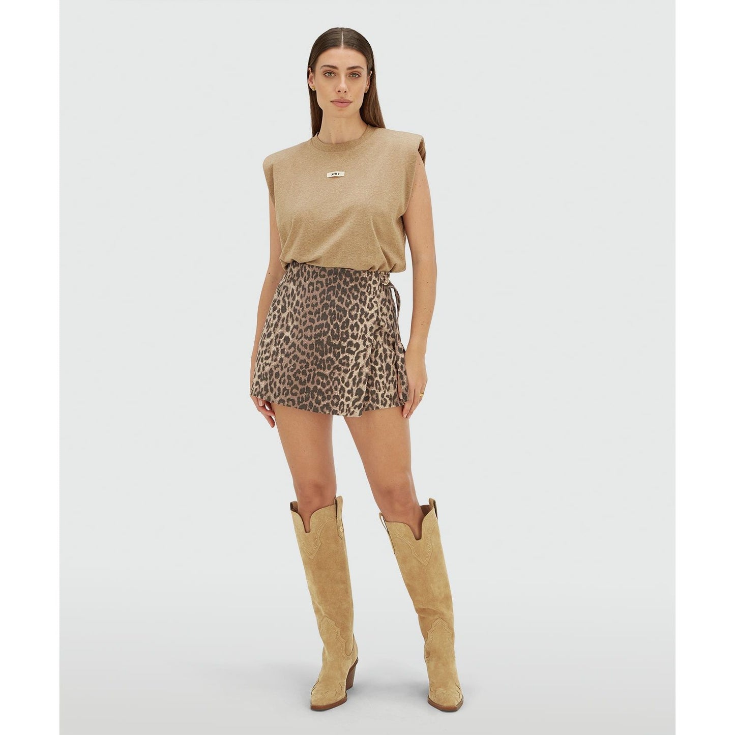 JOSH V SUE T-Shirt in Regular Fit mit Schulterpolstern - light khaki melange