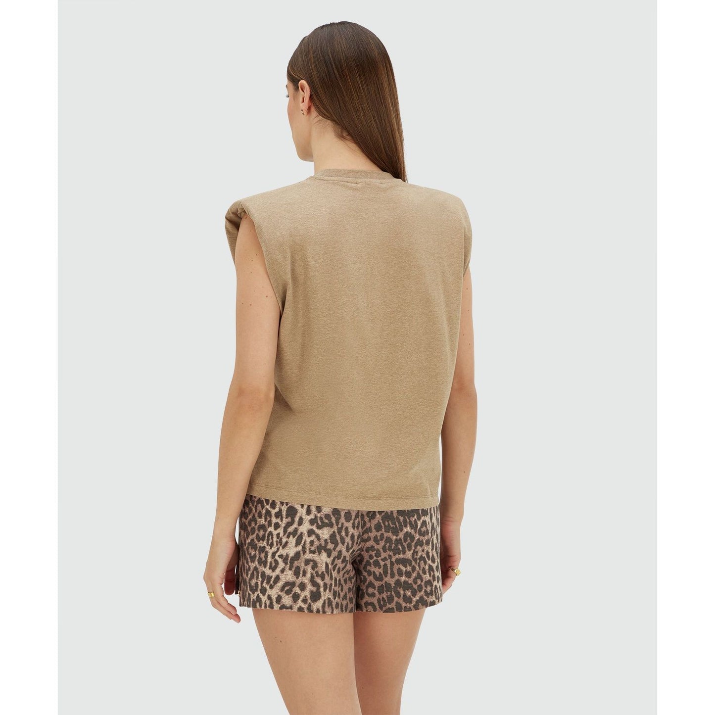 JOSH V SUE T-Shirt in Regular Fit mit Schulterpolstern - light khaki melange