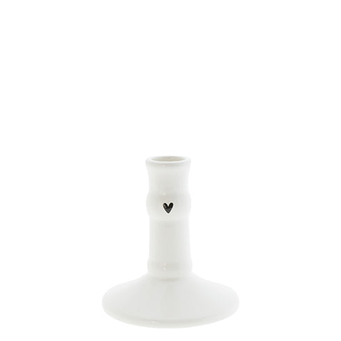 Bastion Collections Kerzenhalter / Candlestick SM White with small black heart 10cm